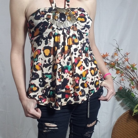 Leopard Halter Top Embellished - Picture 2 of 7